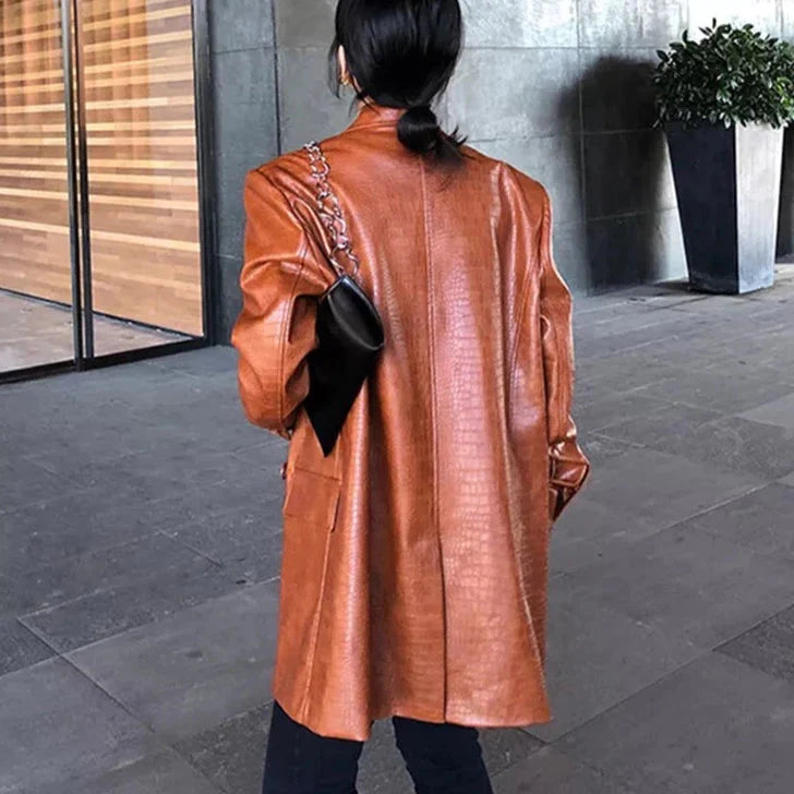 Laura Crocodile Pattern Faux Leather Blazer - 5 Colors