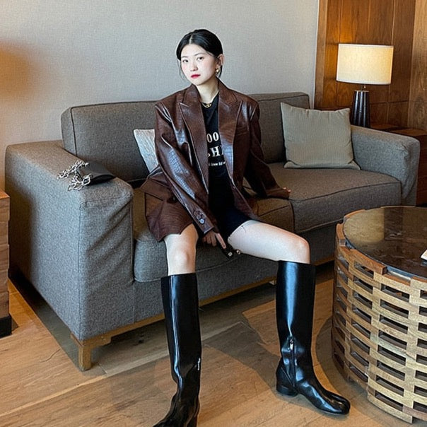 Laura Crocodile Pattern Faux Leather Blazer - 5 Colors