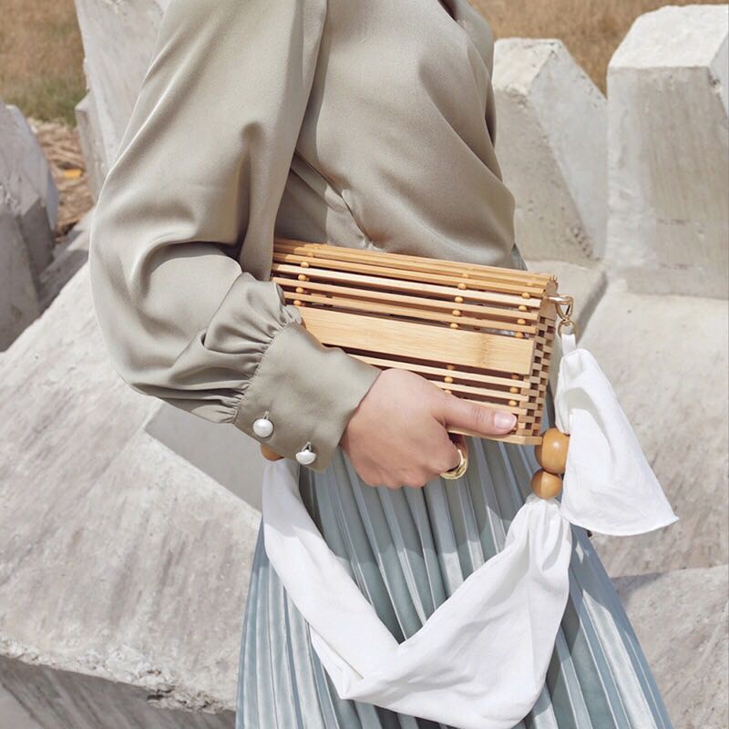 Lavina Bamboo Clutch with Fabric Straps