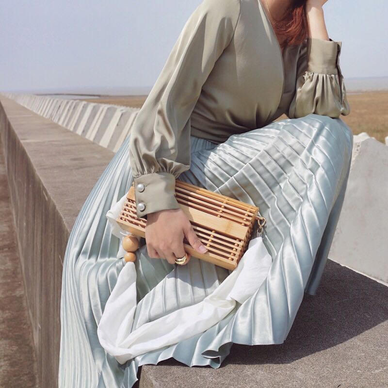 Lavina Bamboo Clutch with Fabric Straps