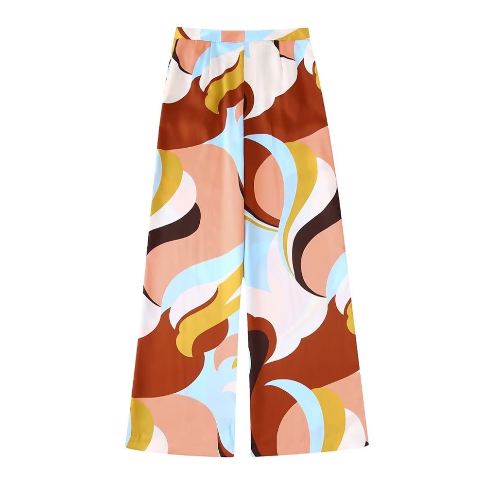 Leaf Abstract Prints Wide-Leg Pants
