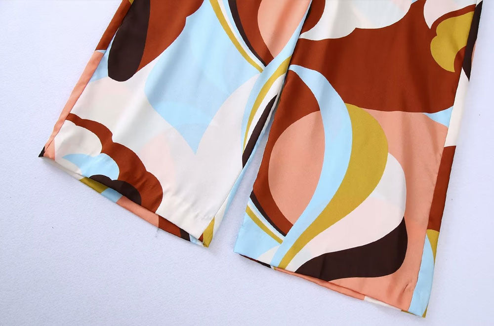 Leaf Abstract Prints Wide-Leg Pants
