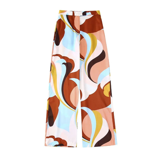 Leaf Abstract Prints Wide-Leg Pants