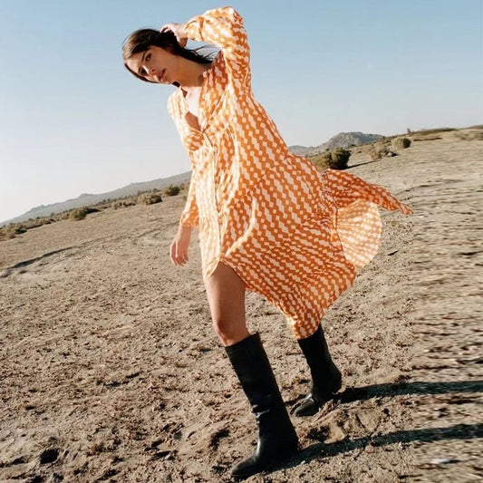 Lena Geometric Prints Blouse Dress