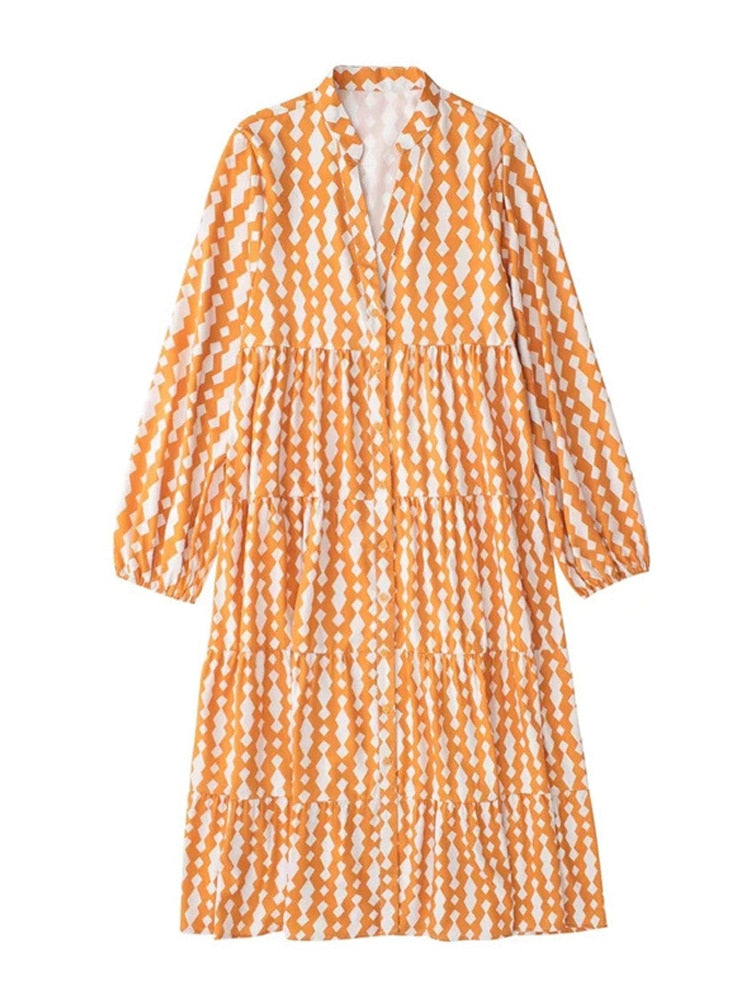 Lena Geometric Prints Blouse Dress
