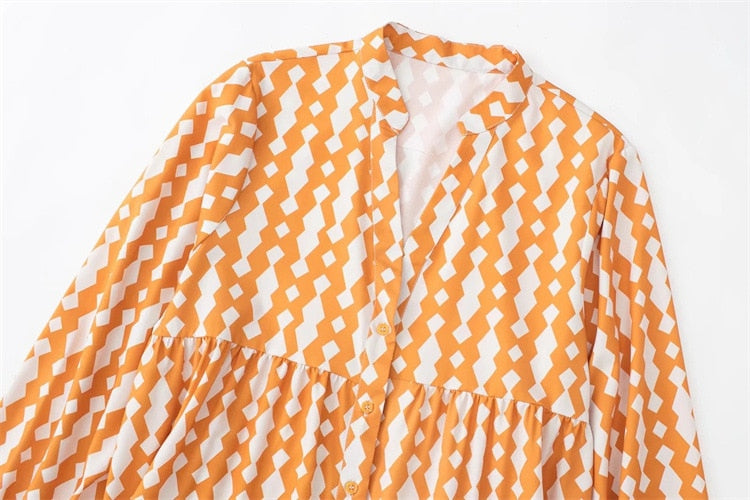 Lena Geometric Prints Blouse Dress