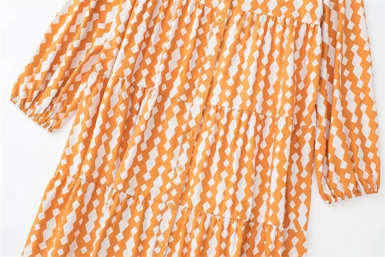 Lena Geometric Prints Blouse Dress