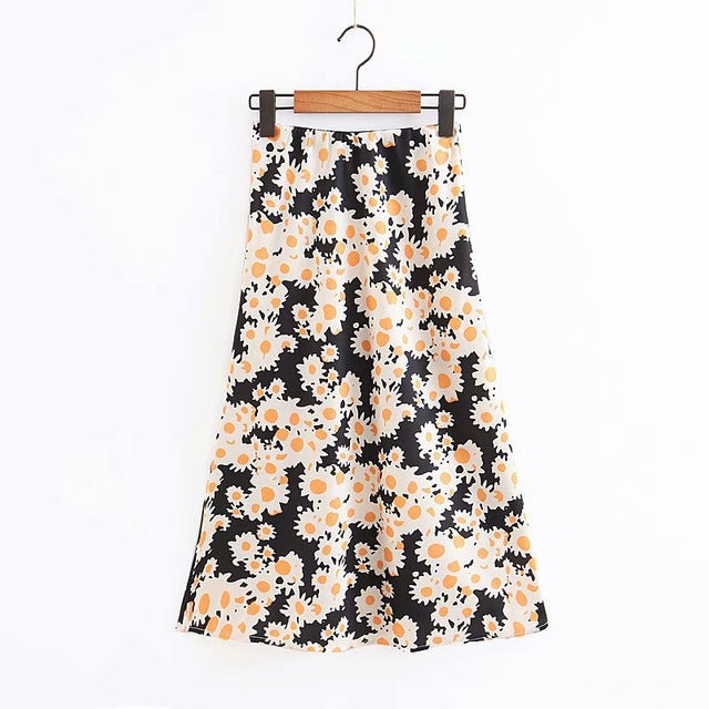 Leopard/Floral Print Satin Midi Skirts