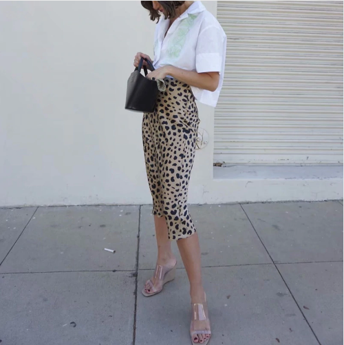 Leopard Print Satin Midi Skirts