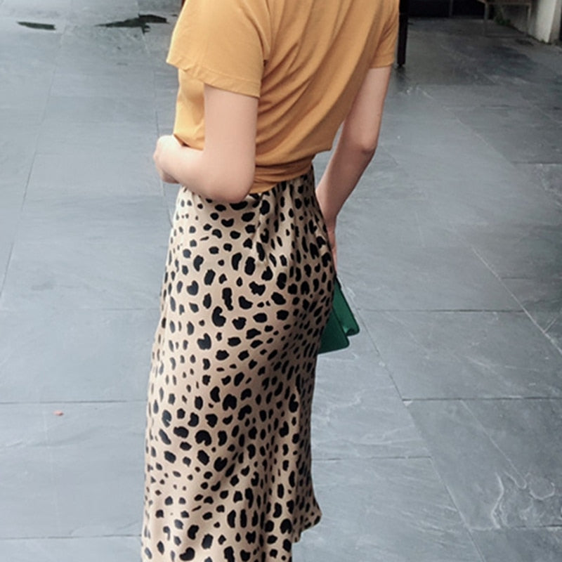 Leopard/Floral Print Satin Midi Skirts