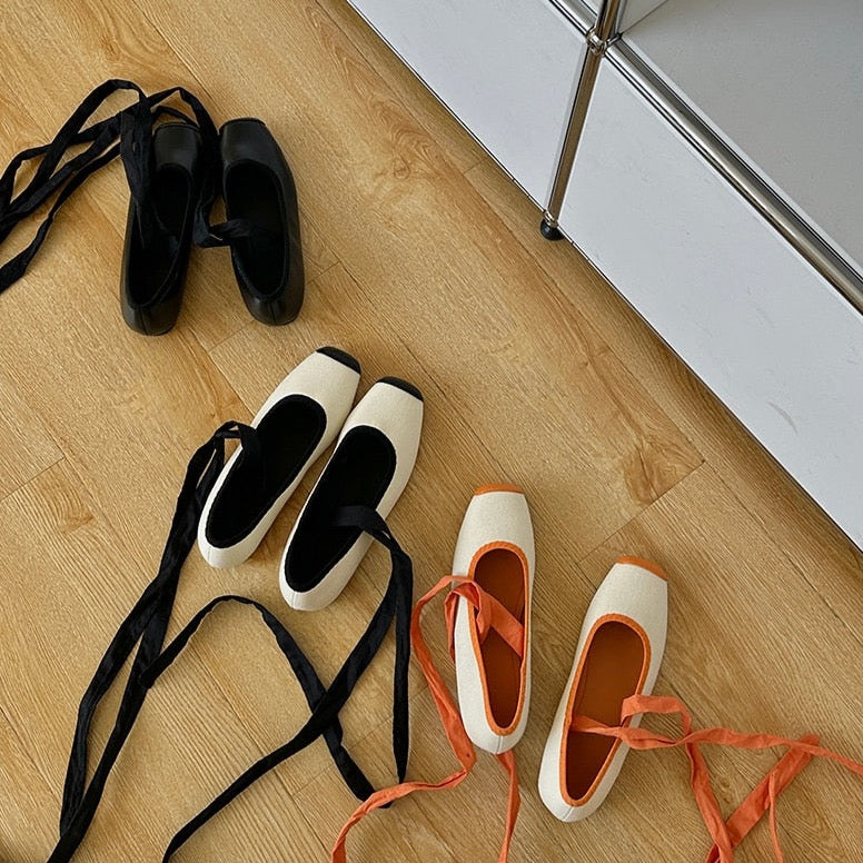 Lessie Two-Tone Pointe Lace-Up Ballet Flats - 3 Colors