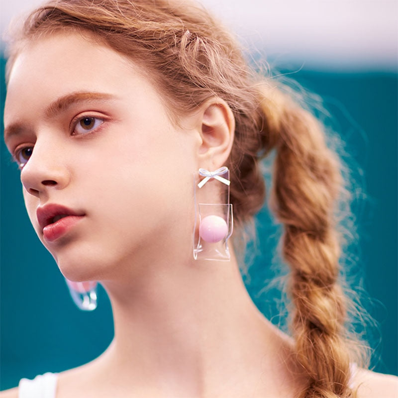 Lexi Clear Panel and Ball Abstract Stud Earrings - 2 Styles