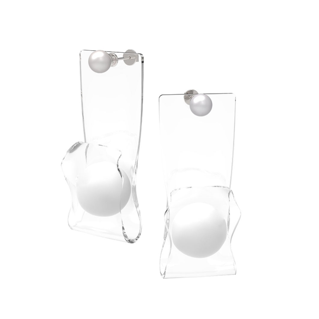 Lexi Clear Panel and Ball Abstract Stud Earrings - 2 Styles