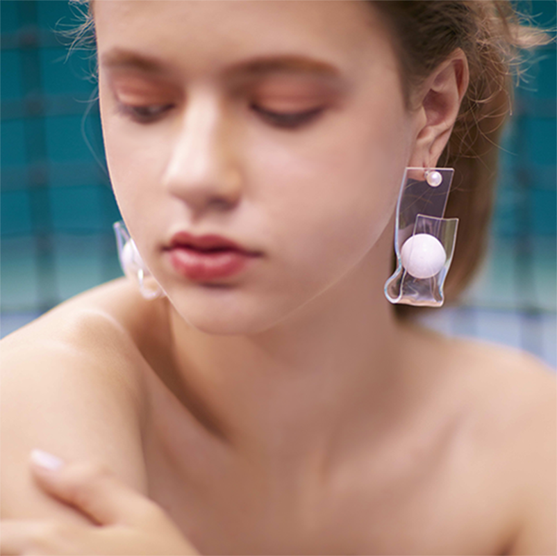 Lexi Clear Panel and Ball Abstract Stud Earrings - 2 Styles