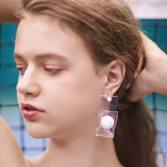 Lexi Clear Panel and Ball Abstract Stud Earrings - 2 Styles
