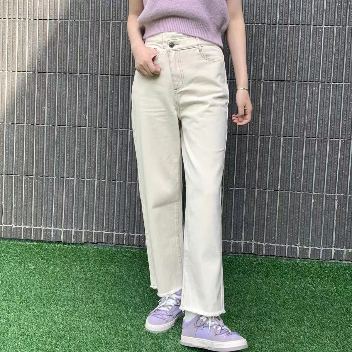 Lidia Flower Embroidery Off-White Jeans