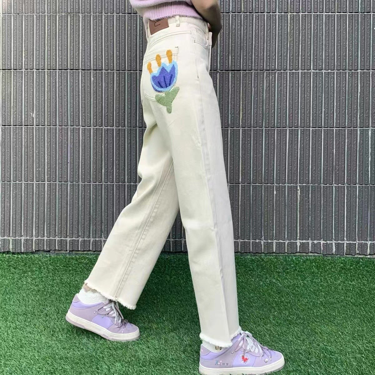 Lidia Flower Embroidery Off-White Jeans