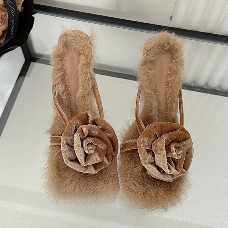 Liekki Velvet Rose Furry Pumps