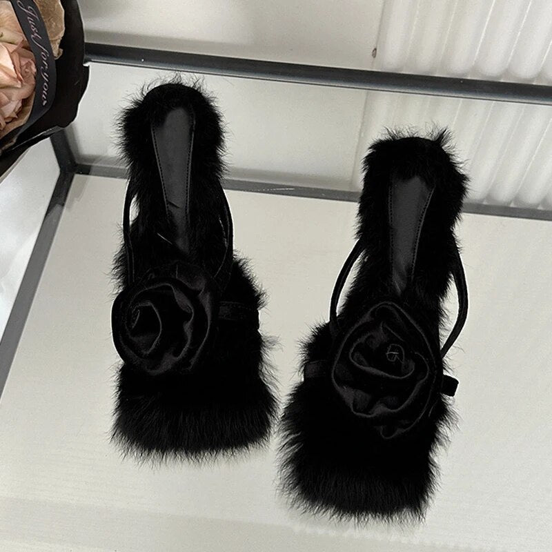 Liekki Velvet Rose Furry Pumps