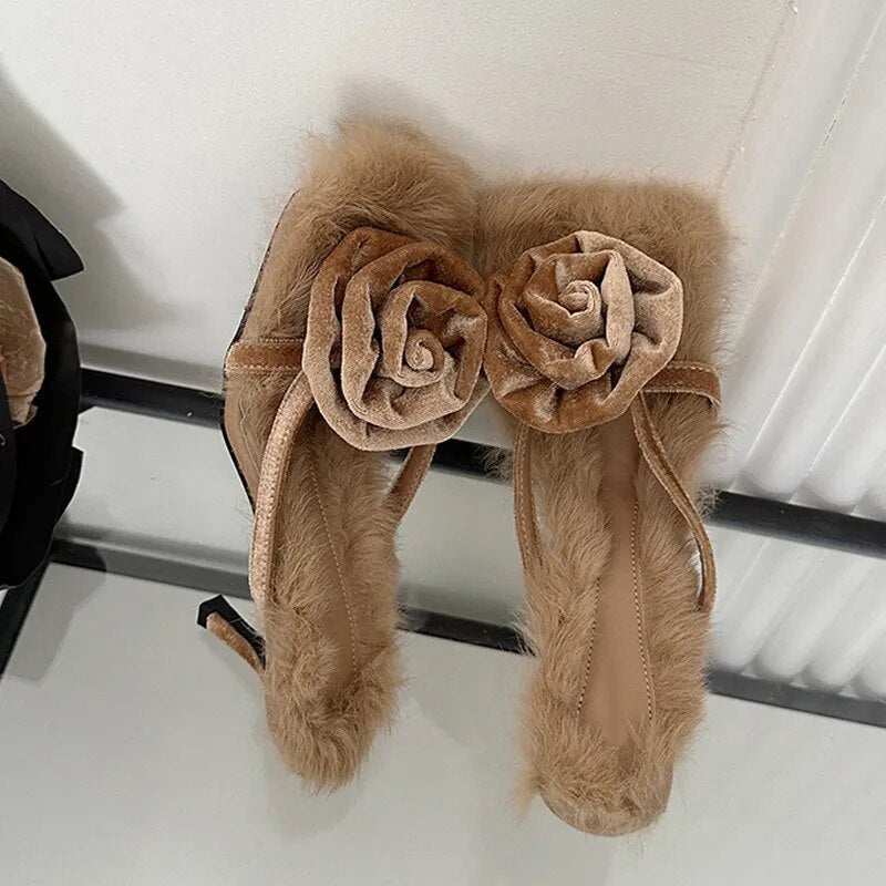 Liekki Velvet Rose Furry Pumps