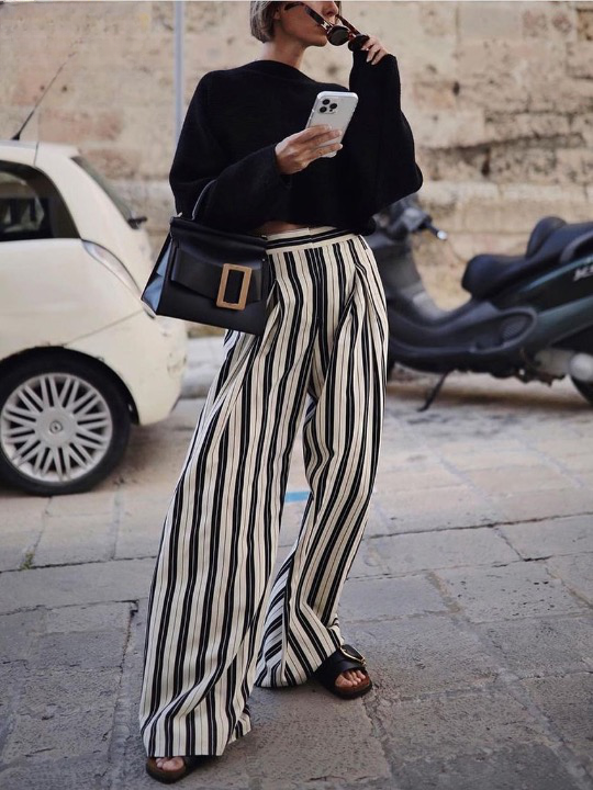 Liisa Casual Big Stripe Wide Leg Pants