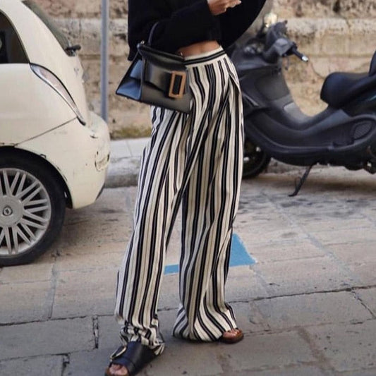 Liisa Casual Big Stripe Wide Leg Pants