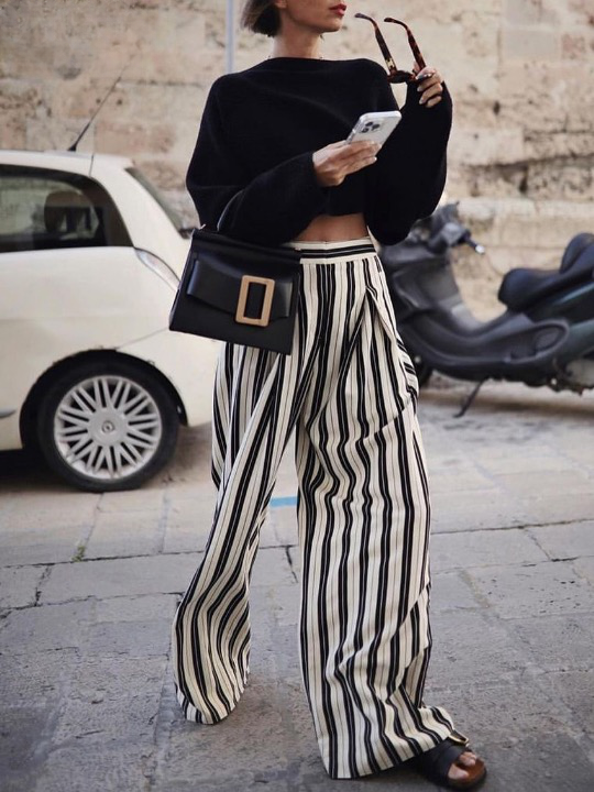 Liisa Casual Big Stripe Wide Leg Pants