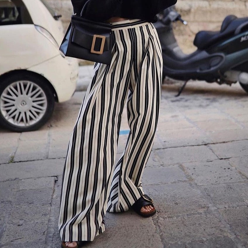 Liisa Casual Big Stripe Wide Leg Pants