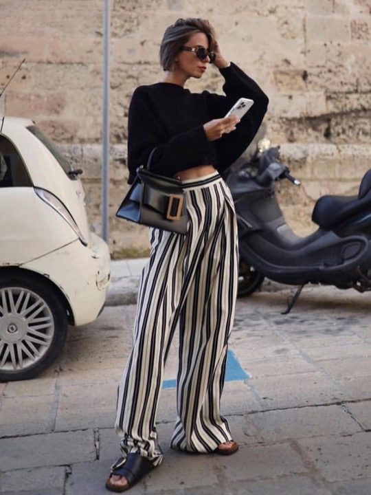 Liisa Casual Big Stripe Wide Leg Pants