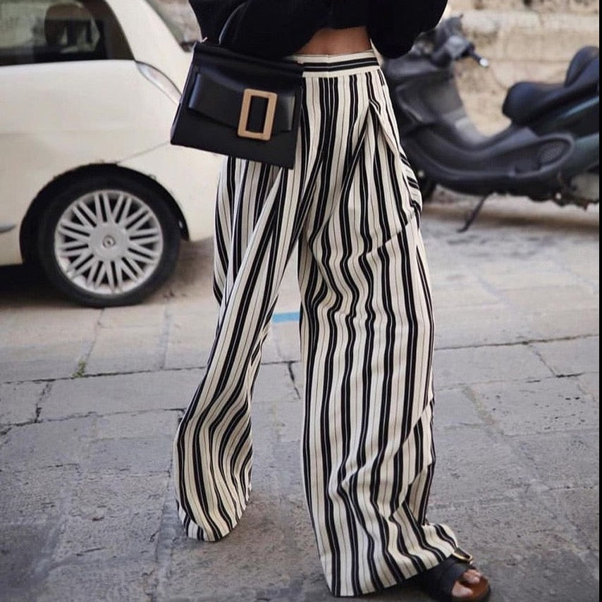 Liisa Casual Big Stripe Wide Leg Pants