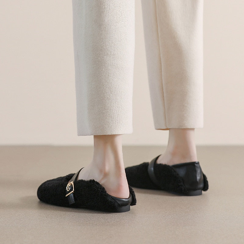 Lila Faux Fur Foldable Heel Ballet Flat Slippers - 3 Colors