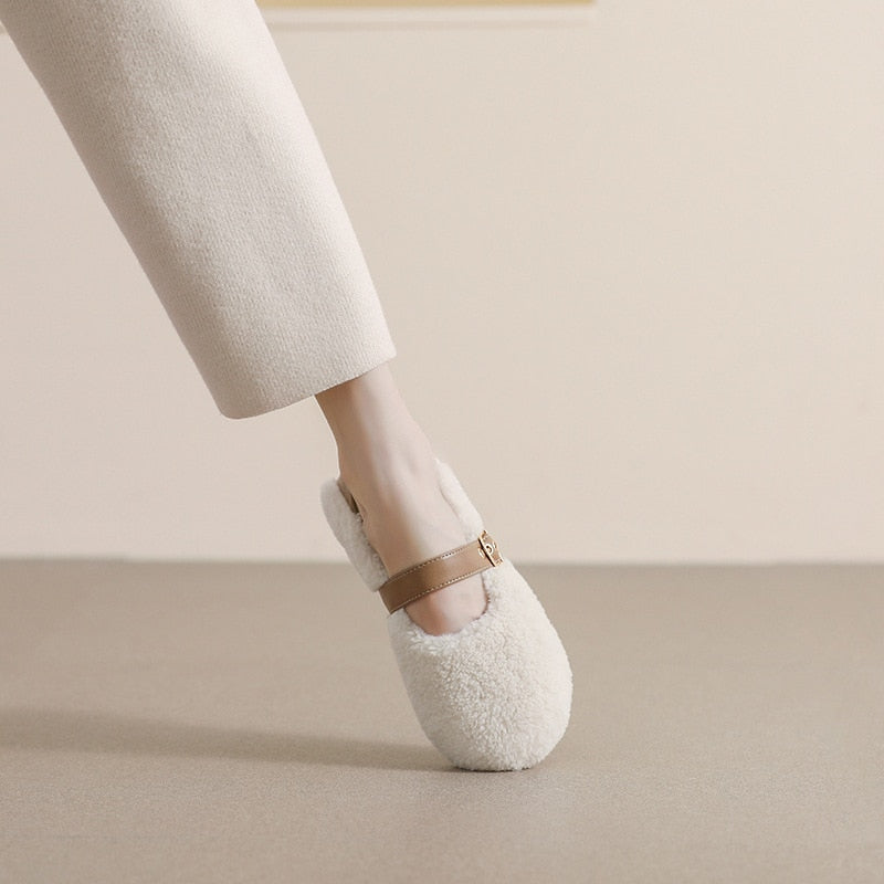 Lila Faux Fur Foldable Heel Ballet Flat Slippers - 3 Colors