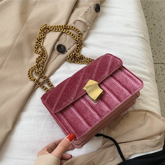 Lilith Luxe Velvet Chain Flap Bag - 4 Colors
