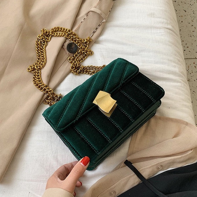Lilith Luxe Velvet Chain Flap Bag - 4 Colors