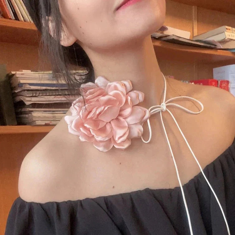 Linea Big Flower Corsage Chocker Necklaces - 4 Colors