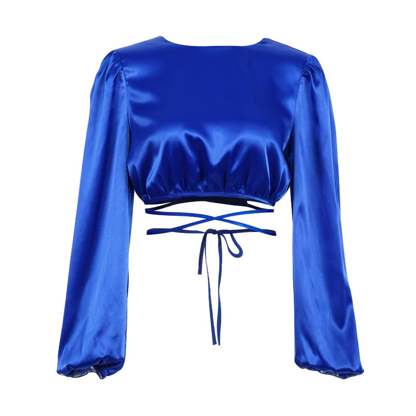 Linia Cropped Lace-Up Satin Top - 3 Colors