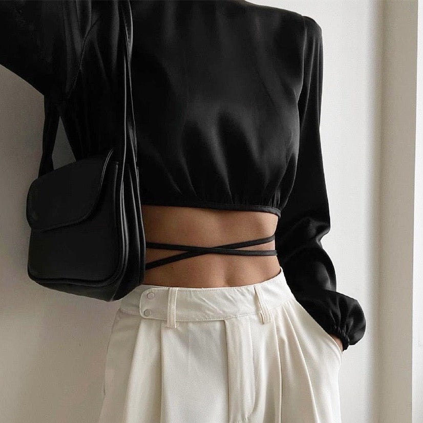 Linia Cropped Lace-Up Satin Top - 3 Colors
