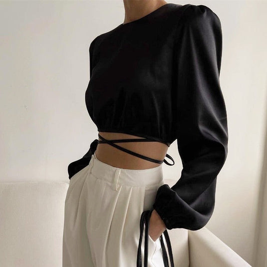 Linia Cropped Lace-Up Satin Top - 3 Colors