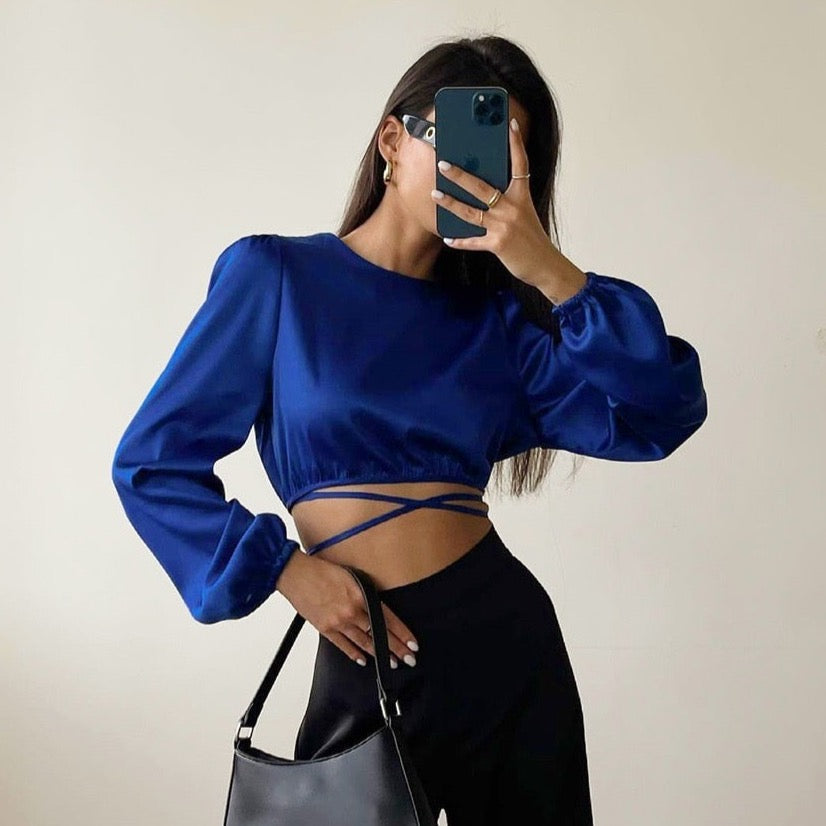 Linia Cropped Lace-Up Satin Top - 3 Colors