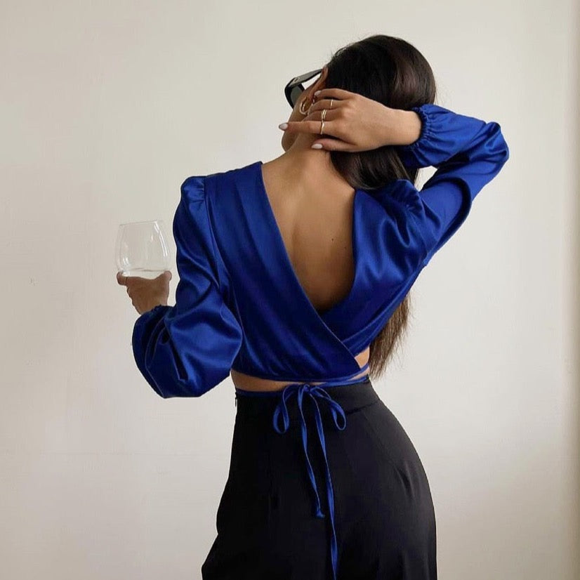 Linia Cropped Lace-Up Satin Top - 3 Colors