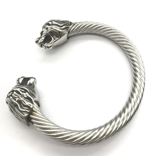 Lion Heads Steel Wire Rope Cuff Bracelet