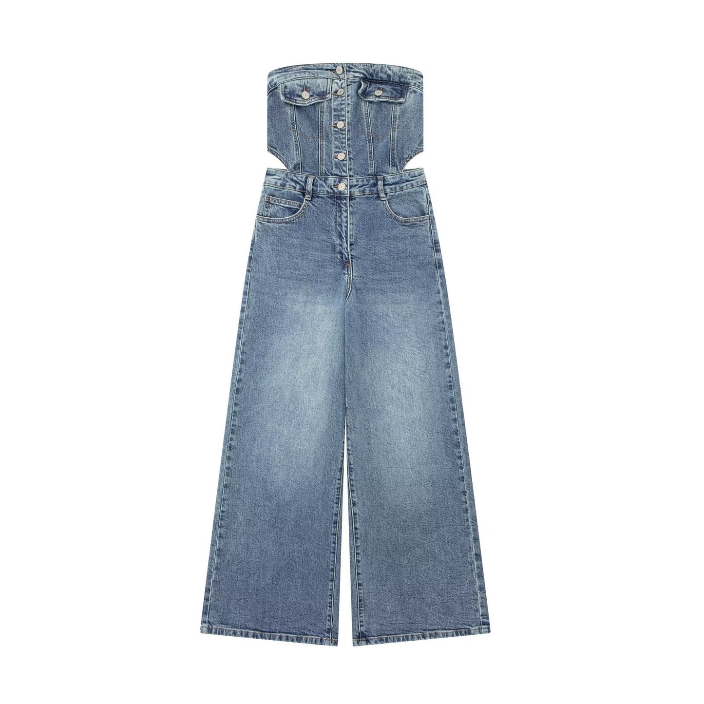 Liva Bandeau Wide Leg Denim Jumpsuit - 2 Colors