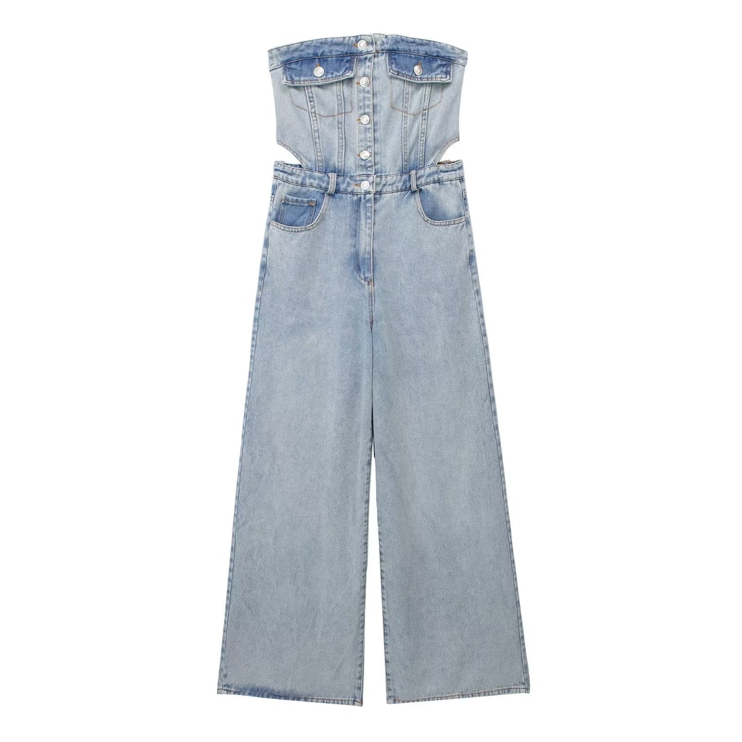 Liva Bandeau Wide Leg Denim Jumpsuit - 2 Colors