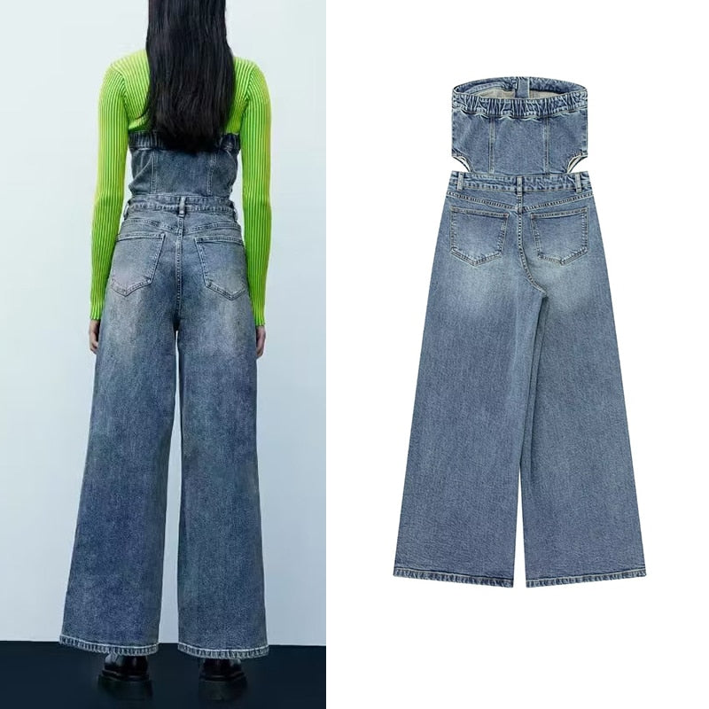 Liva Bandeau Wide Leg Denim Jumpsuit - 2 Colors