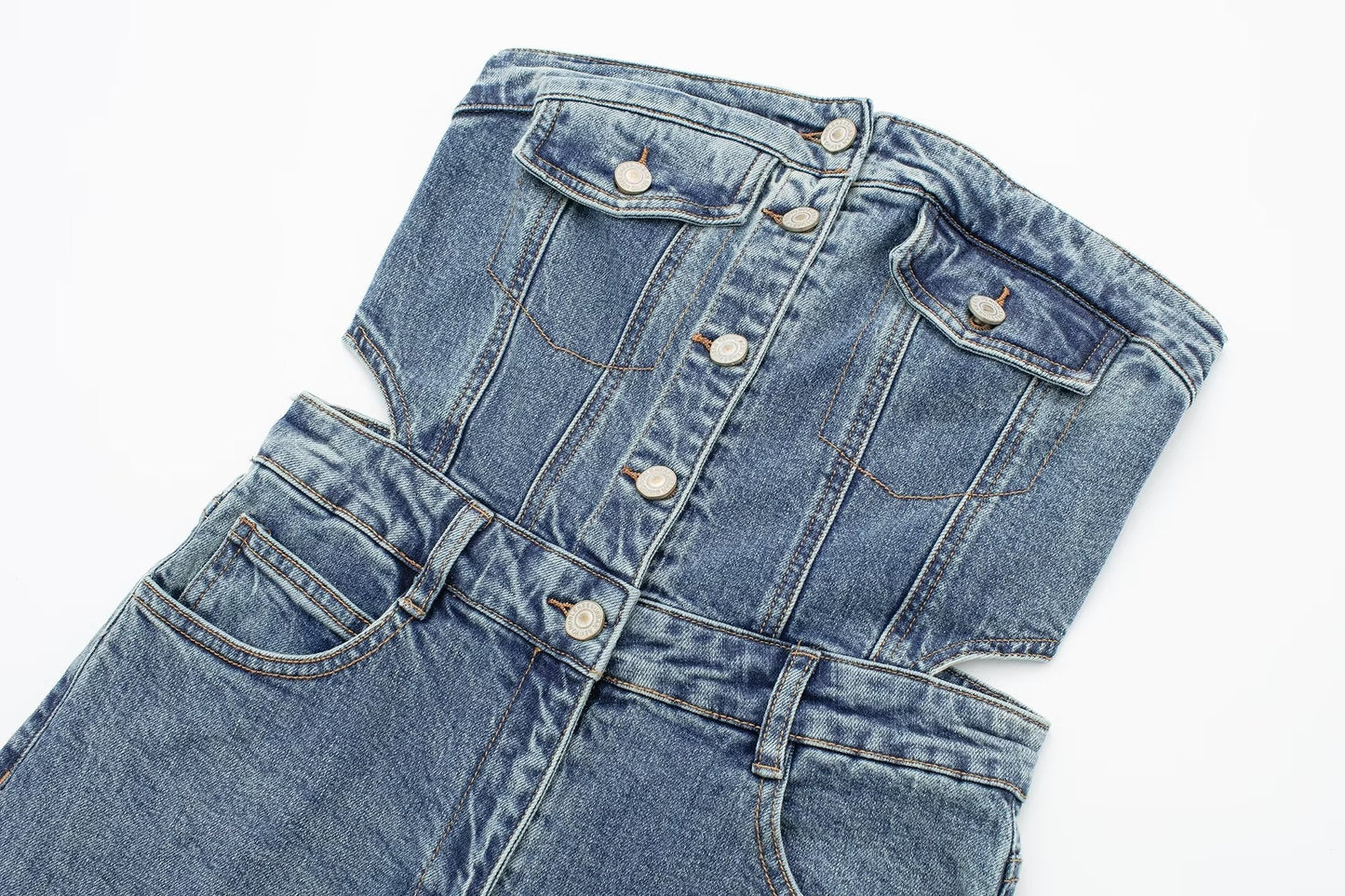 Liva Bandeau Wide Leg Denim Jumpsuit - 2 Colors