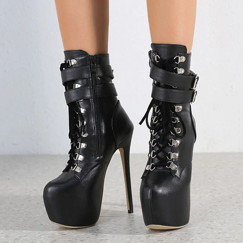 Bold  Buckle Strap Extreme High Heel Platform Boots High Heel