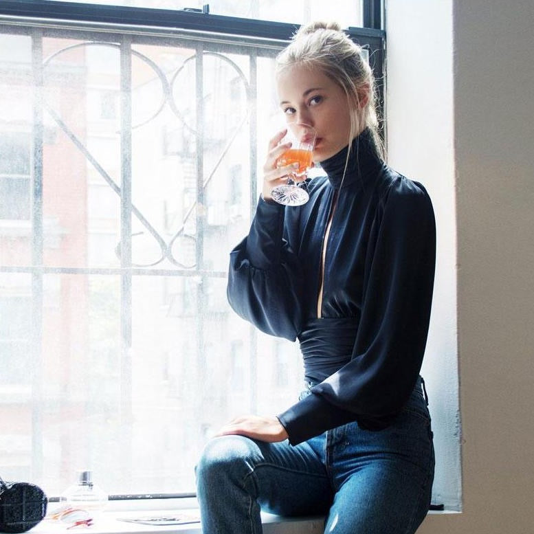 Liz Turtleneck Backless Cropped Satin Blouse