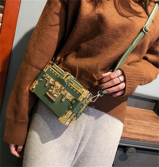 Lock & Embellished Box Clutch Shoulder Bag - 4 Colors