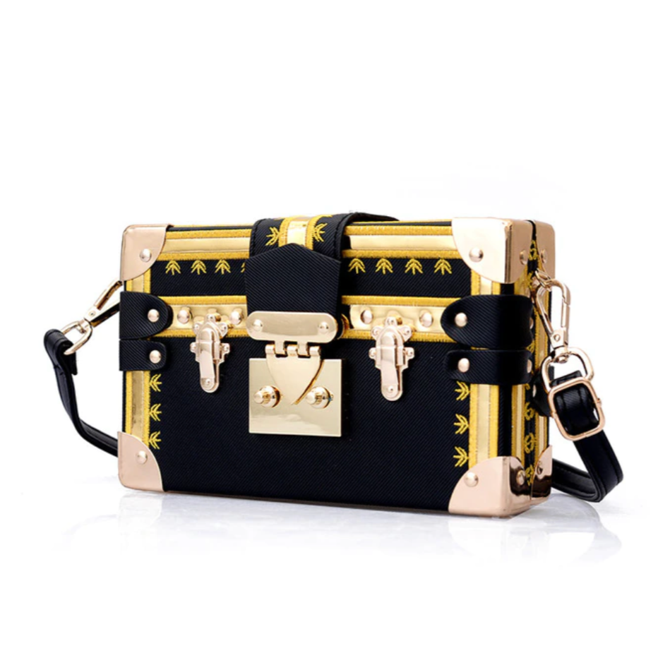 Lock & Embellished Box Clutch Shoulder Bag - 4 Colors