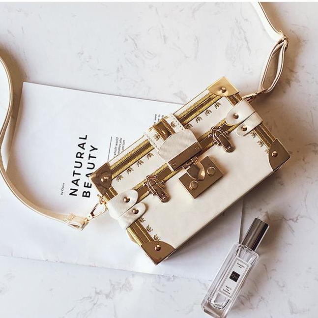 Lock & Embellished Box Clutch Shoulder Bag - 4 Colors